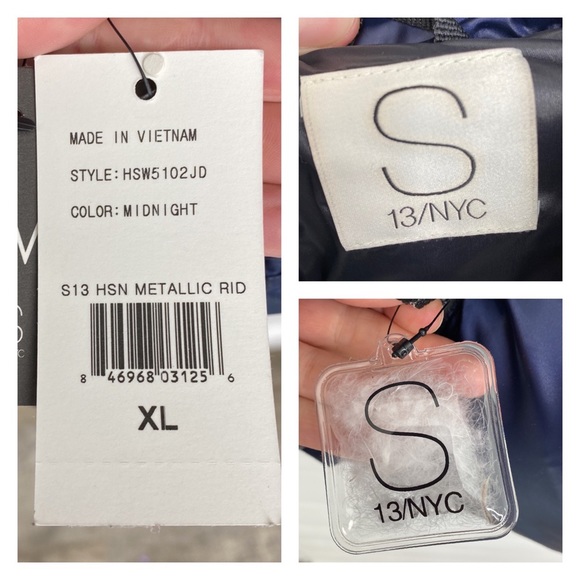 S13 Quilted Down Puffer Jacket Metallic Navy NWT Size XL Duck Down Feather - Picture 11 of 14